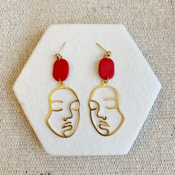 Boucles d'Oreilles Sasha Red Large Face Boule Or