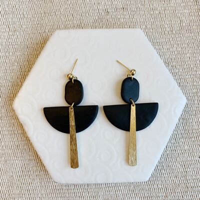 Aretes con botón de bola Art Déco en negro llama