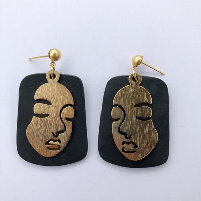 Janine Black Gold Soild Face Charm Ball Stud Earring