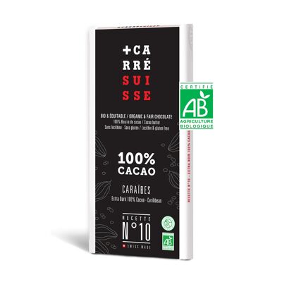 N°10 - Tablette de chocolat extra Noir 100% origine Caraïbes, BIO & équitable, 80g