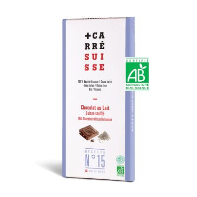 N ° 15 - Milk chocolate bar, puffed quinoa, ORGANIC & fair trade, 100g