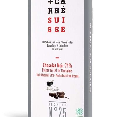 N°25 - Dark chocolate bar 71%, hint of Guérande salt, ORGANIC & fair trade, 100g
