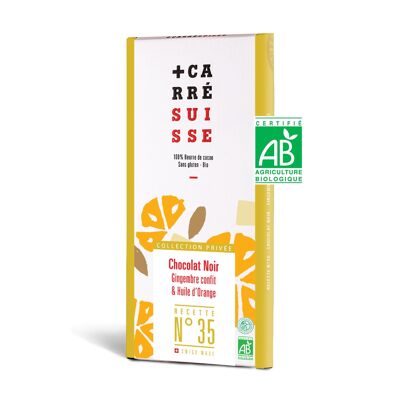 N ° 35 - Dark chocolate bar 71%, candied ginger and orange oil, ORGANIC & fair trade, 100g