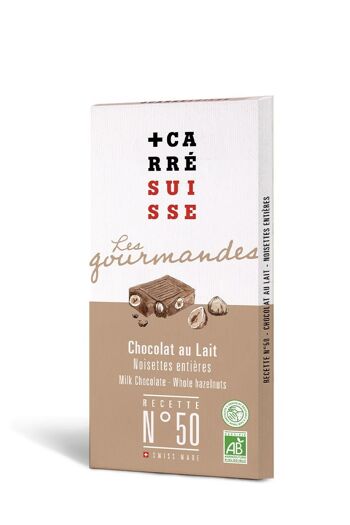 N°50 - Tablette de chocolat au lait & noisettes entières - BIO & équitable, 100g