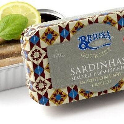 Briosa Gourmet - Sardinen ohne Knochen und ohne Haut in Olivenöl, Zitrone und Basilikum - 120gr