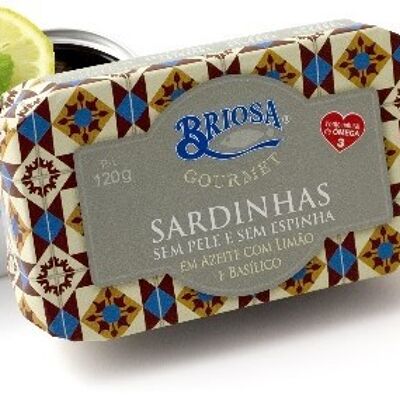 Briosa Gourmet - Sardinen ohne Knochen und ohne Haut in Olivenöl, Zitrone und Basilikum - 120gr