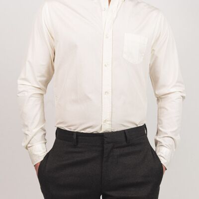 Ecrufarbenes Button-Down-Hemd aus Popeline-XS