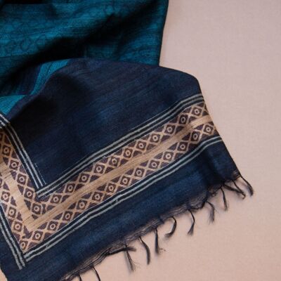 Handwoven cloth made of Peace Silk / Tussah Silk Petrol