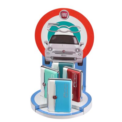 Fiat display of 8 assorted metal Fiat Cinquecento Cigarette Cases