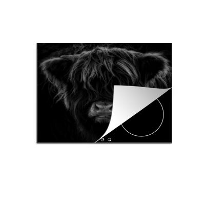 Inductiebeschermer - 60x52 cm - Donker portret Schotse hooglander - zwart wit
