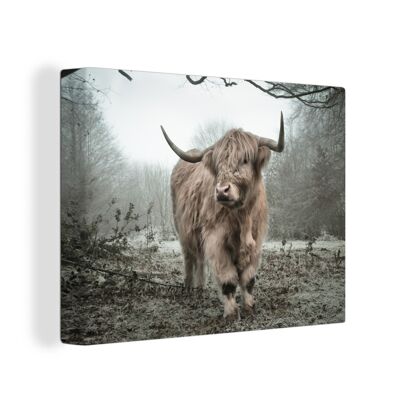 Canvas Schilderij - 40x30 cm - Schotse hooglander - Natuur - Herfst