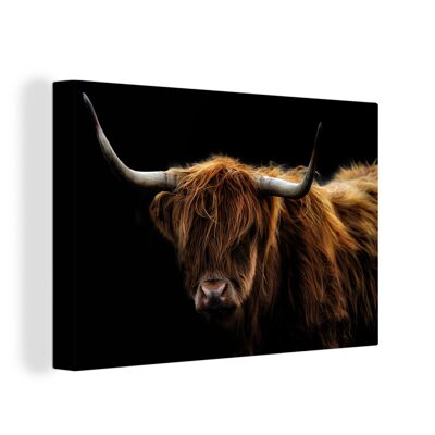 Canvas Schilderij - 150x100 cm - Schotse Hooglander - Horens - Zwart