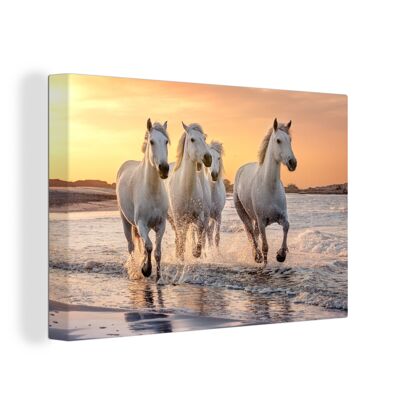 Canvas Schilderij - 140x90 cm - Paarden - Zon - Zee - Frankrijk
