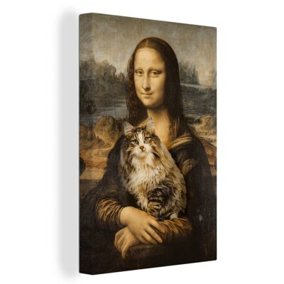Canvas Schilderij - 60x90 cm - Mona Lisa - Kat - Da Vinci
