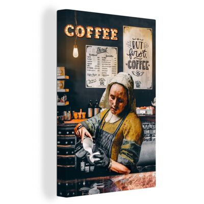 Canvas Schilderij - 40x60 cm - Melkmeisje - Barista - Koffie