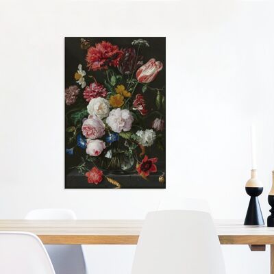 Canvas Schilderij - 40x60 cm - Stilleven met bloemen in een glazen vaas - Schilderij van Jan Davidsz. de Heem