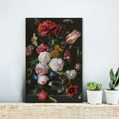 Canvas Schilderij - 20x30 cm - Stilleven met bloemen in een glazen vaas - Schilderij van Jan Davidsz. de Heem