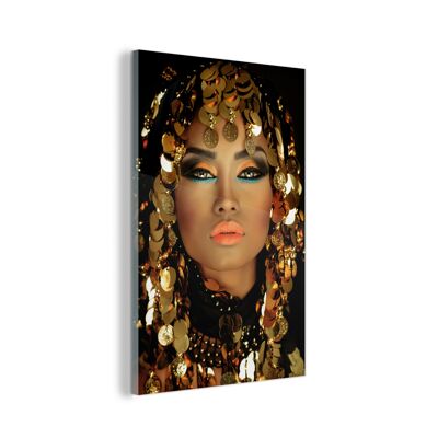 Glasschilderij - 40x60 cm - Vrouw - Cleopatra - Goud