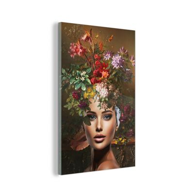 Glasschilderij - 100x150 cm - Vrouw - Bloemen - Kleuren
