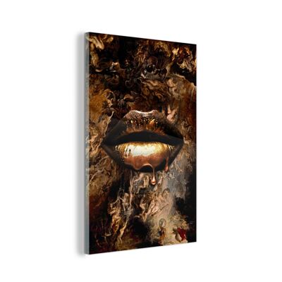 Glasschilderij - 60x90 cm - Goud - Lippen - Luxe