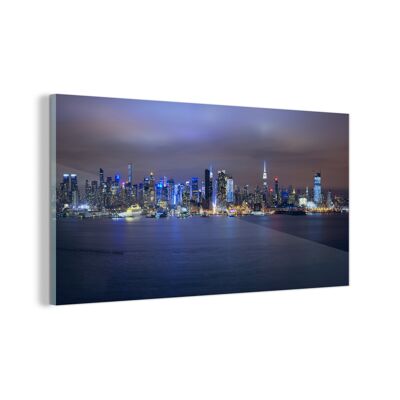 Glasschilderij - 160x80 cm - New York - Skyline - Nacht