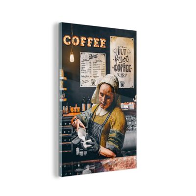 Glasschilderij - 100x150 cm - Melkmeisje - Barista - Koffie