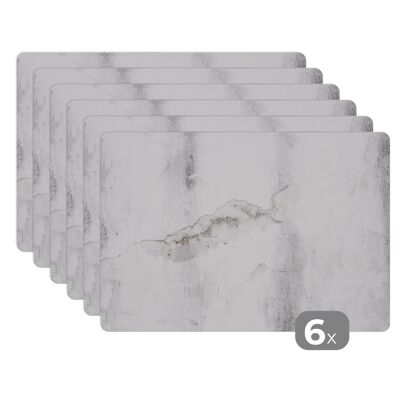 Placemats - 6 stuks - 45x30 cm - Beton - Grijs - Wit