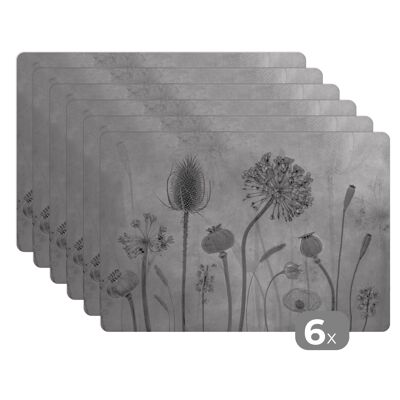 Placemats - 6 stuks - 45x30 cm - Stilleven - Zwart - Wit - Natuur