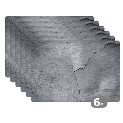 Placemats - 6 stuks - 45x30 cm - Beton - Grijs - Scheur