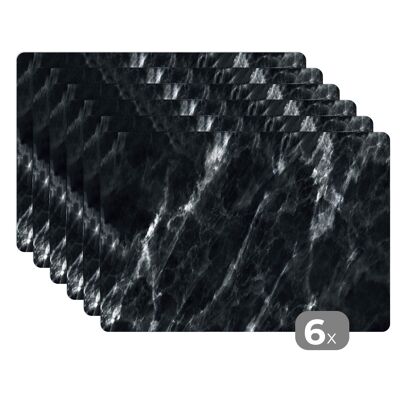 Placemats - 6 stuks - 45x30 cm - Marmer - Zwart - Luxe