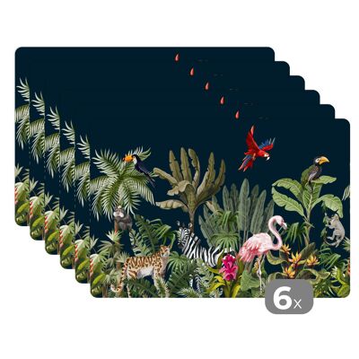 Placemats - 6 stuks - 45x30 cm - Jungle - Planten - Dieren
