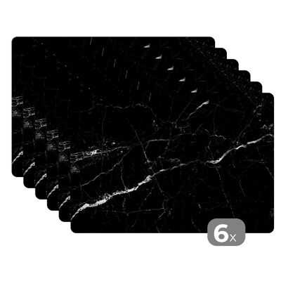 Placemats - 6 stuks - 45x30 cm - Marmer - Zwart - Lijn