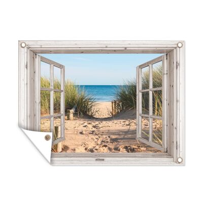 Tuinposter - 40x30 cm - Doorkijk - Strand - Zee