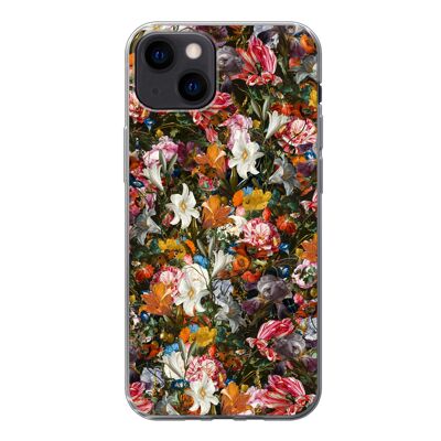 Hoesje voor iPhone 13 - Bloemen - Vlinder - Kunst - Siliconen