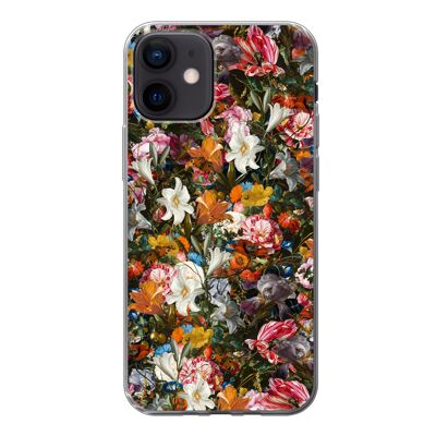 Hoesje voor iPhone 12 - Bloemen - Vlinder - Kunst - Siliconen
