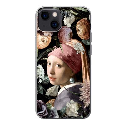 Hoesje voor iPhone 13 - Meisje met de parel - Bloemen - Vermeer - Siliconen
