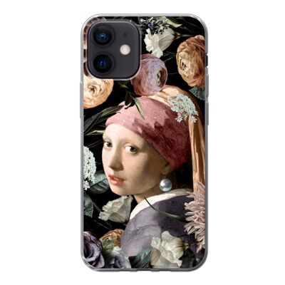 Hoesje voor iPhone 12 - Meisje met de parel - Bloemen - Vermeer - Siliconen
