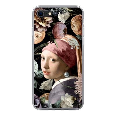 Hoesje voor iPhone SE 2020 - Meisje met de parel - Bloemen - Vermeer - Siliconen