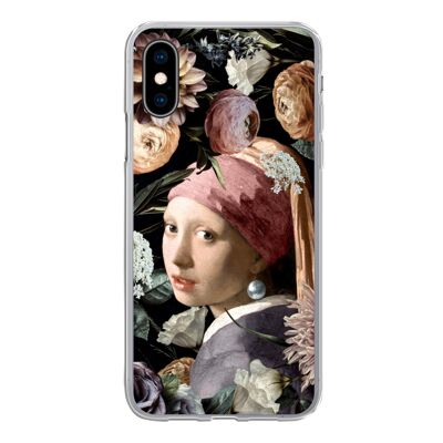 Hoesje voor iPhone X - Meisje met de parel - Bloemen - Vermeer - Siliconen