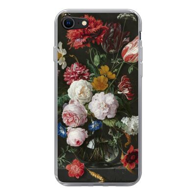 Hoesje voor iPhone 7 - Stilleven met bloemen in een glazen vaas - Schilderij van Jan Davidsz. de Heem - Siliconen