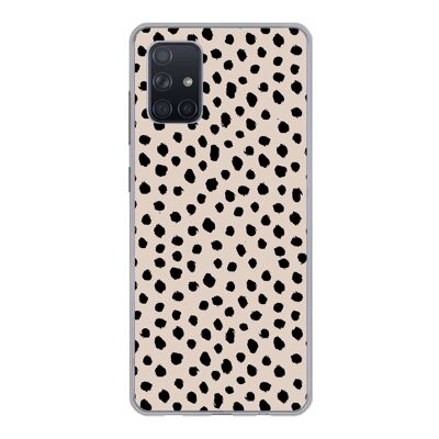 Hoesje voor Samsung Galaxy A51 - Stippen - Zwart - Beige - Siliconen