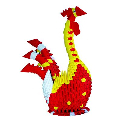 COQ Fabriqué avec la technique de l'origami modulaire 3D Taille - 11 x 15 cm.