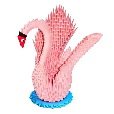 PINK SWAN Hergestellt mit der Technik 3D modulares Origami Größe - 13 x 13 cm.