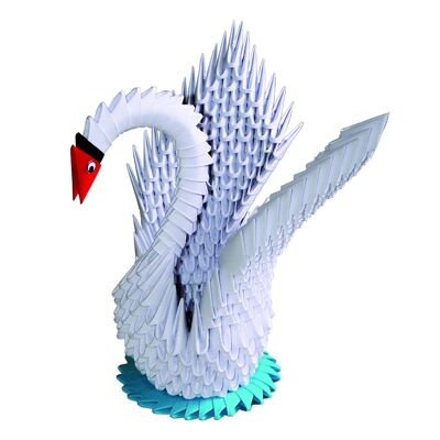 CYGNE BLANC Fabriqué avec la technique de l'origami modulaire 3D Taille - 13 x 13 cm.
