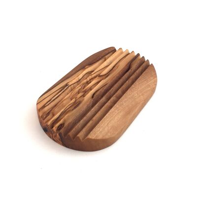 Porte-savon à lattes arrondies en bois d'olivier