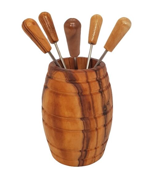 Tapas sticks 5 pieces with Olive wood holder