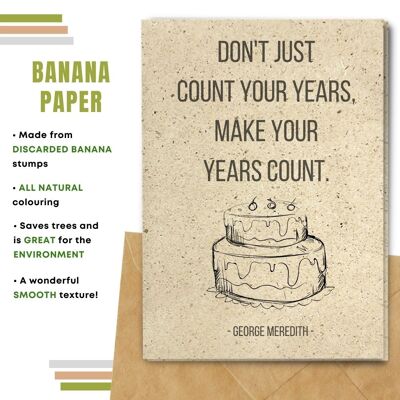 Handmade Eco Friendly Birthday Quote Cards | Sustainable Birthday Cards | Made With Plantable Seed Paper, Banana Paper, Elephant Poo Paper, Coffee Paper, Cotton Paper, Lemongrass Paper and more | Pack of 8 Greeting Cards | Make Your Years Count
