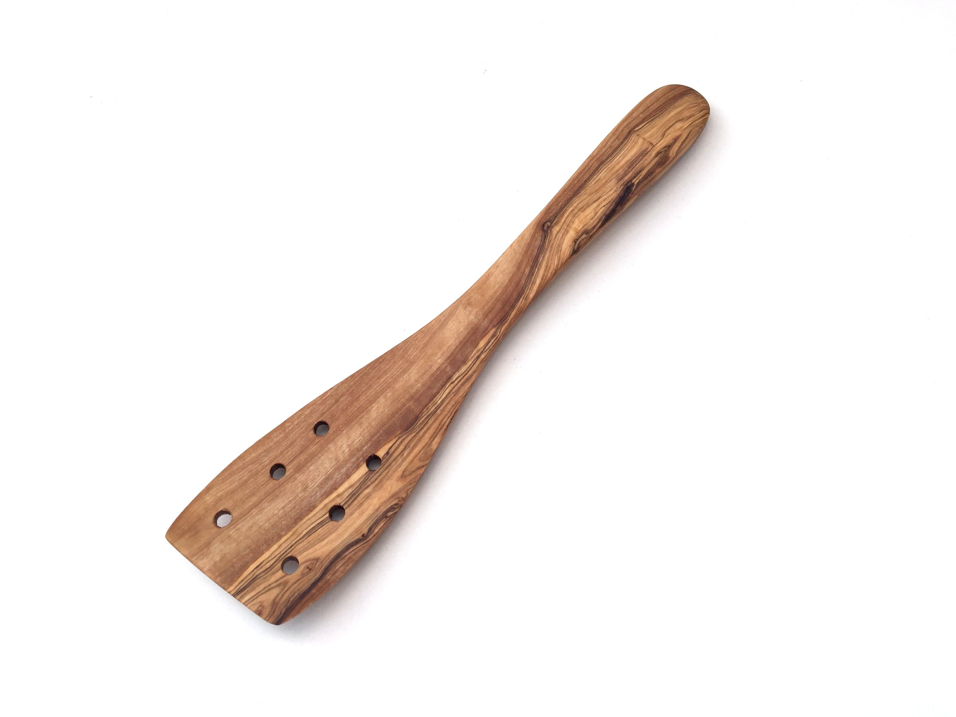 Spatola con fori lunghezza 30 cm in legno d'ulivo