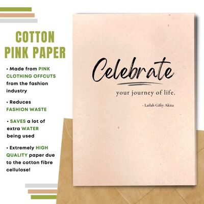Handmade Eco Friendly Birthday Quote Cards | Made With Plantable Seed Paper, Banana Paper, Elephant Poo Paper, Coffee Paper, Cotton Paper, Lemongrass Paper and more | Pack of 8 Greeting Cards | Celebrate your Journey of Life