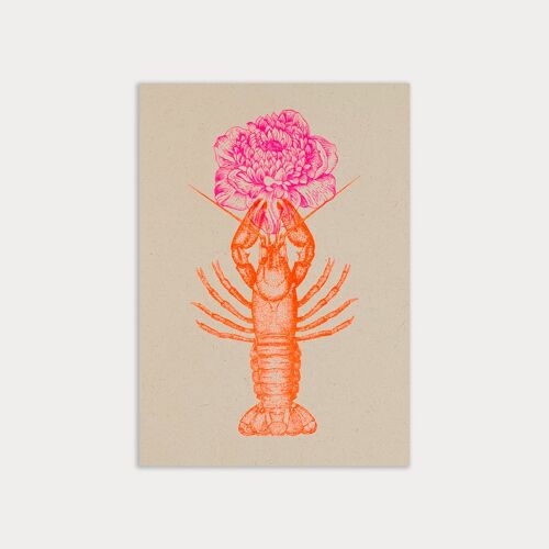Postkarte / Hummer mit Blume / Ökopapier / Pflanzenfarbe